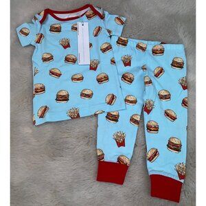 NWT BED HEAD PAJAMAS Unisex Blue Hamburgers Top Pants Pajama Set Size 6-9 Months